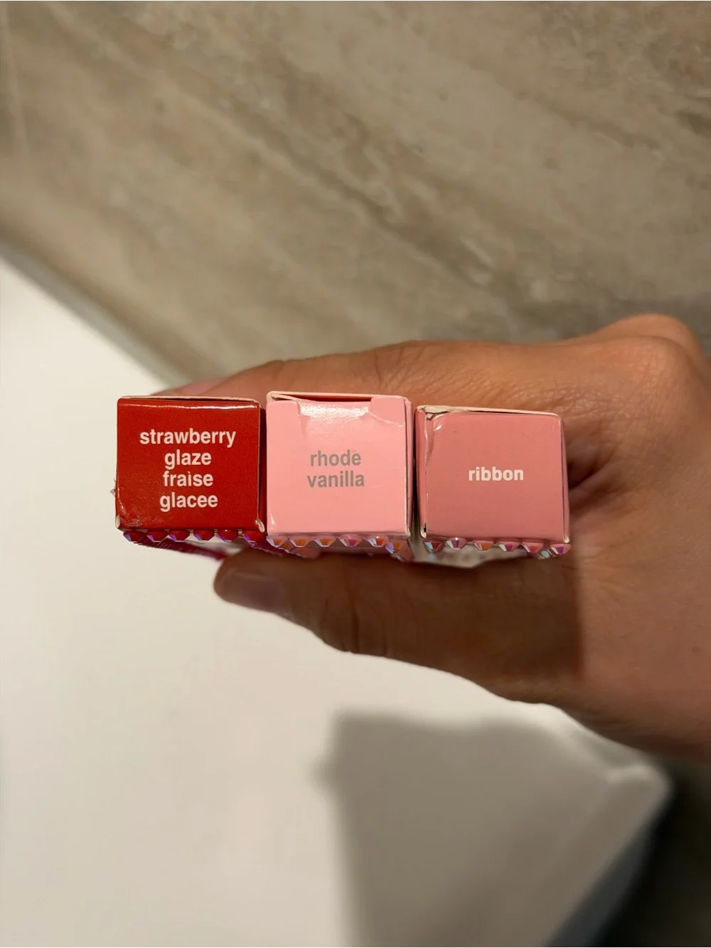 RHODE Lip Set in Pink & Red Beddazled boxes